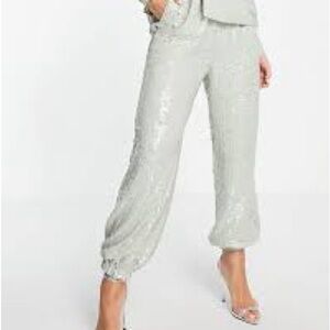 ASOS Shimmering Silver Sequin Cropped Pants